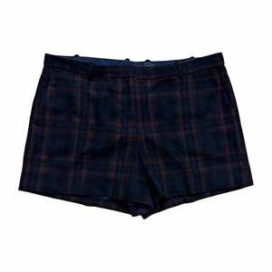 GAP Women’s Tailored Shorts Navy/Red Plaid Wool Blend Flat Front Size 18R